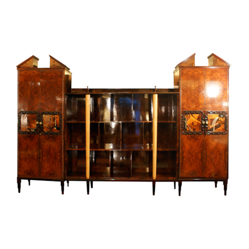 A three-bodied cabinet/bookcase